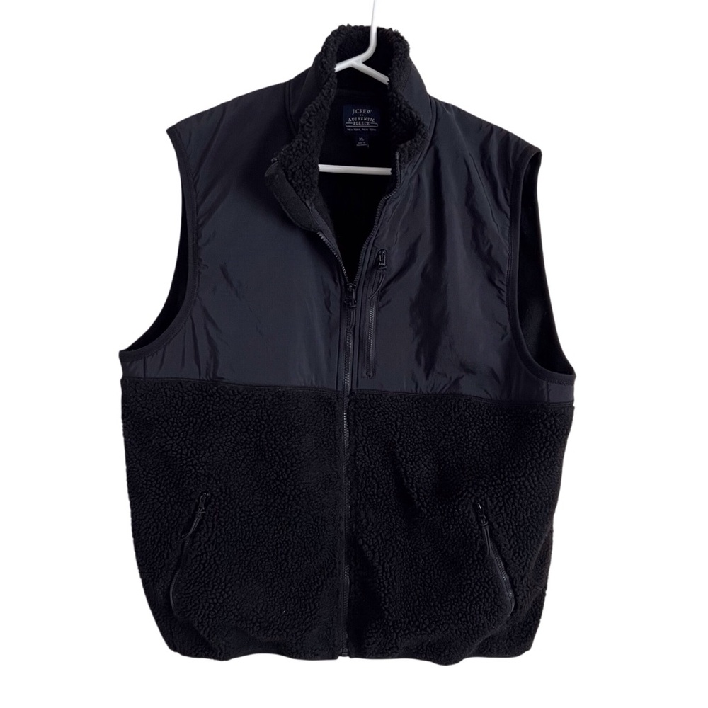 J Crew Men’s Black Fleece Sherpa Vest Preppy Neutral Outdoor Gorpcore XL